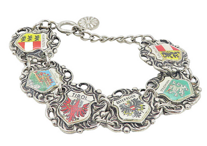 925 Sterling Silver  Vintage Antique Enamel Flag Shield Chain Bracelet  BT3524