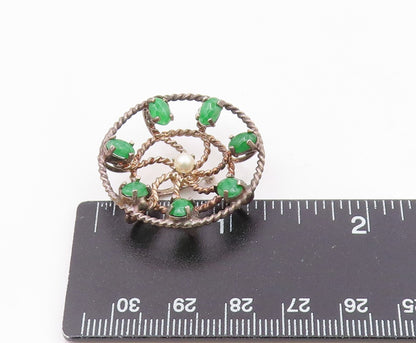 925 Sterling Silver  Vintage Emerald & Pearl Twist Wheel Pendant  PT10922
