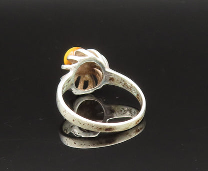 925 Sterling Silver  Vintage Floral Tiger's Eye Ring Sz 6.5  RG25485