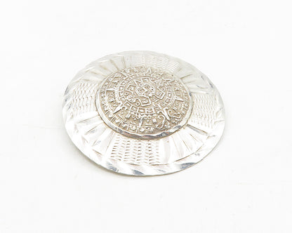 MEXICO 925 Sterling Silver  Vintage Mayan Aztec Sun Calendar Brooch Pin BP3744
