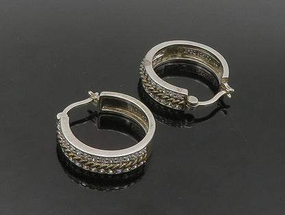 925 Sterling Silver  Vintage White Topaz Two Tone Twist Hoop Earrings  EG11512