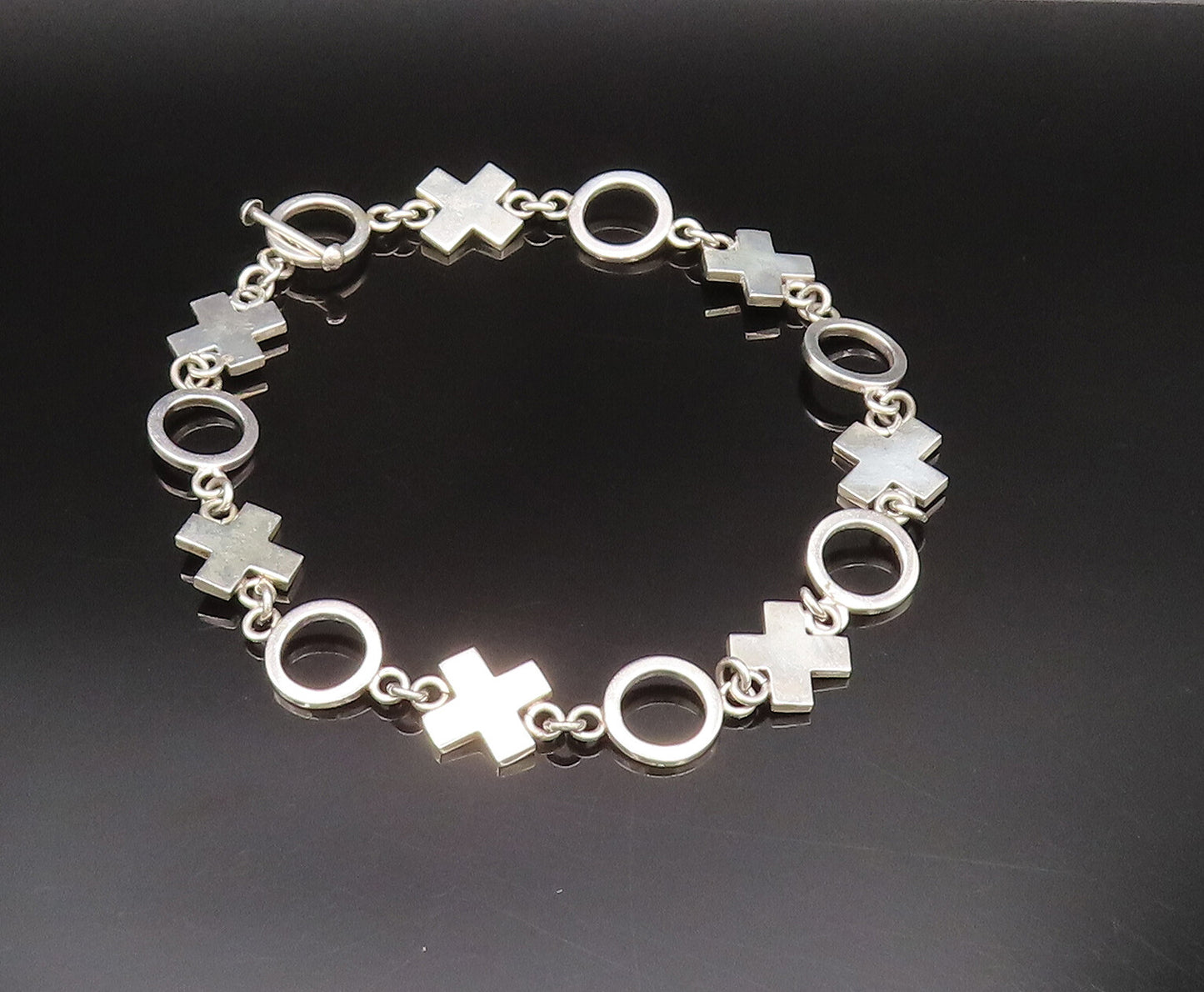 MEXICO 925 Sterling Silver  Vintage Solid XOXO Pattern Chain Necklace  NE4024