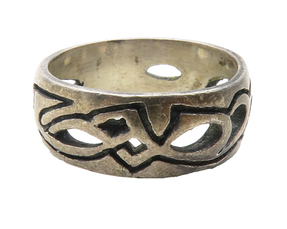 925 Sterling Silver  Vintage Oxidized Outline Pattern Band Ring Sz 9  RG11741