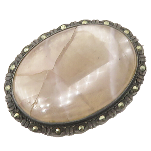 GERMANY 925 Silver  Vintage Antique Rose Quartz & Marcasite Brooch Pin  BP7225
