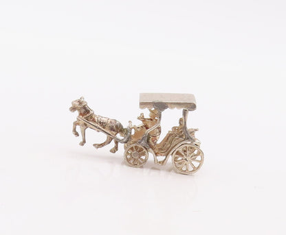 925 Sterling Silver Vintage Pendant Solid Cutout Royal Horae Cart  PT23565
