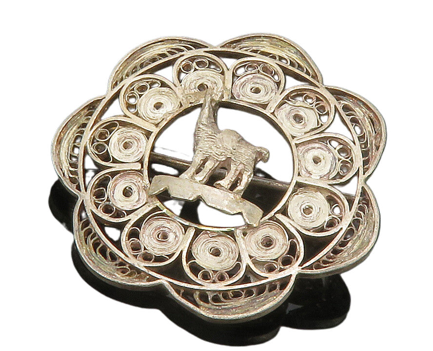925 Sterling Silver  Vintage Antique Alpaca Filigree Detail Brooch Pin  BP4968