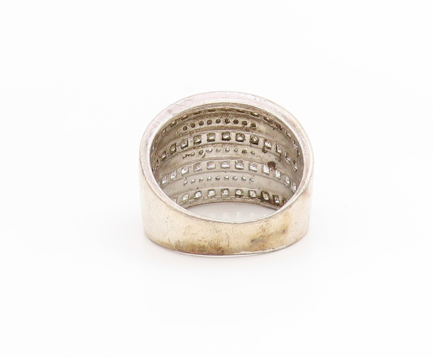 925 Sterling Silver Vintage Ring CZ Multi Row Channel Set Band  Sz 9  RG34440