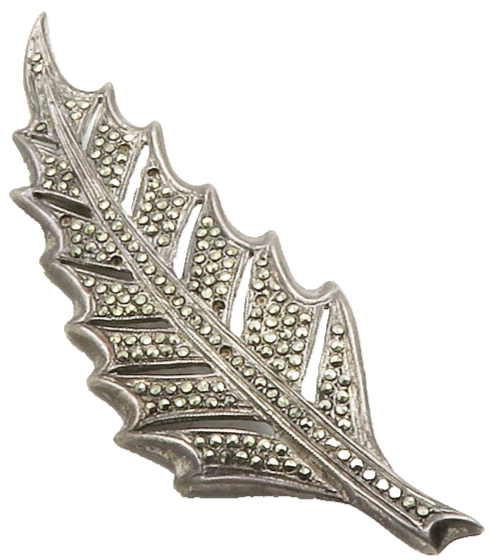 925 Sterling Silver  Vintage Marcasite Single Floral Leaf Brooch Pin  BP4712
