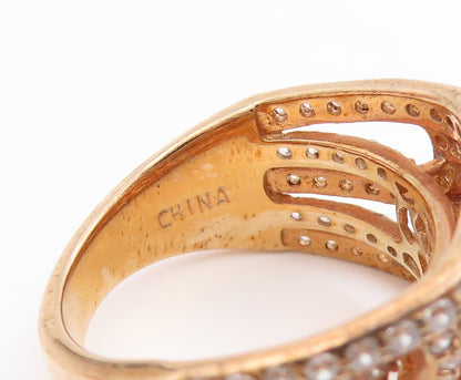 925 Sterling Silver Vintage Ring Gold Plated CZ Statement Band  Sz 7  RG36231