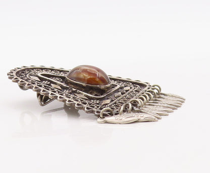 925 Sterling Silver Vintage Brooch Pin ISRAEL Dark Tone Tigers Eye   BP11219