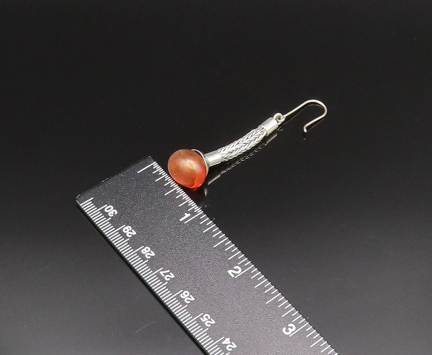 925 Sterling Silver  Vintage Foxtail Chain Baltic Amber Earrings  EG12129