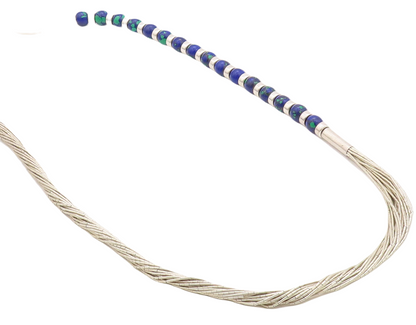 925 Sterling Silver Vintage Necklace NAVAJO Azurite & Liquid Chain  NE4367