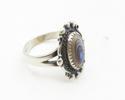 POST BELL TRADING 925 Silver  Vintage Abalone Shell Cocktail Ring Sz 6  RG9775