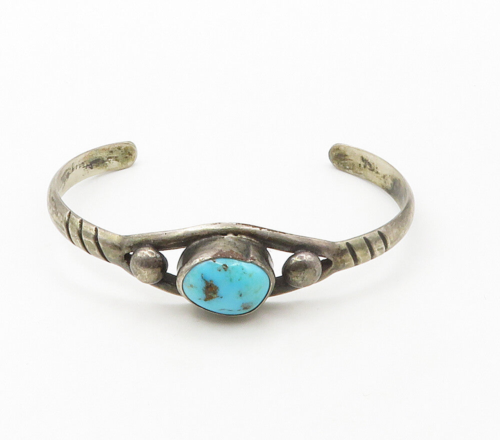 NAVAJO 925 Sterling Silver  Vintage Turquoise Dark Tone Cuff Bracelet  BT6533