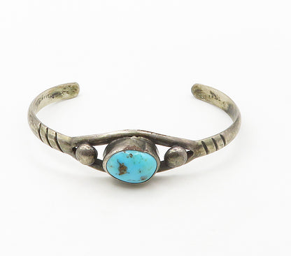 NAVAJO 925 Sterling Silver  Vintage Turquoise Dark Tone Cuff Bracelet  BT6533