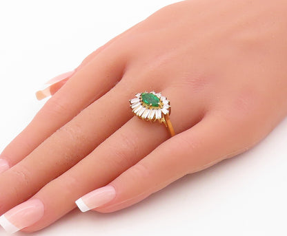 925 Sterling Silver Vintage Ring Gold Plated Green White CZ Flower  Sz 6 RG30805