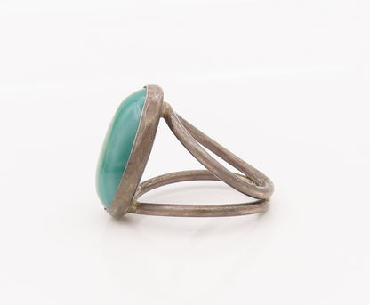 925 Sterling Silver Vintage Cabochon Oval Moss Agate Split Band Sz 5.5  RG27622