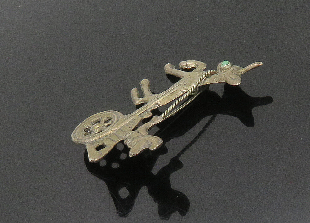 MEXICO 925 Silver  Vintage Antique Turquoise Donkey Carriage Brooch Pin BP7792