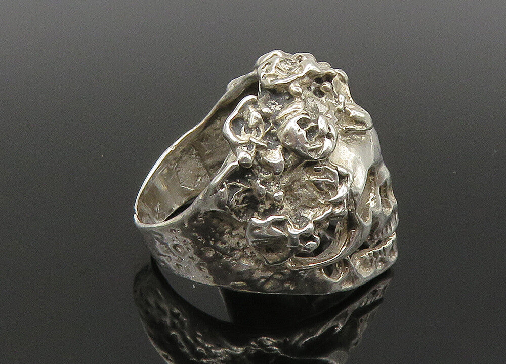 925 Sterling Silver  Vintage Sculpted Skeleton Head Biker Ring Sz 8.5  RG22492