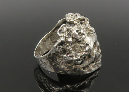 925 Sterling Silver  Vintage Sculpted Skeleton Head Biker Ring Sz 8.5  RG22492