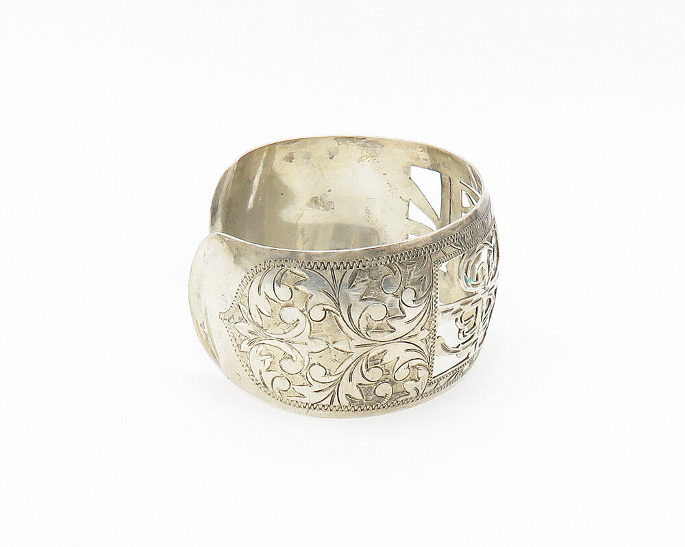 CHINESE 925 Sterling Silver Vintage Floral Vine Etched Cuff Bracelet  BT7088