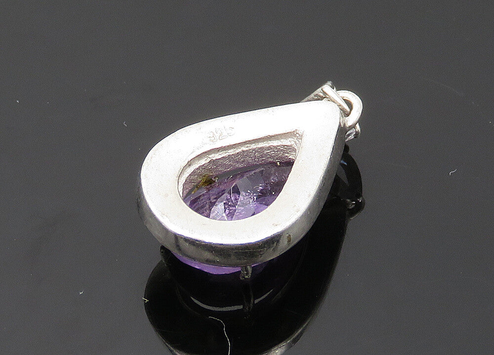 925 Sterling Silver  Vintage Prong Set Amethyst Tear Drop Pendant  PT16096