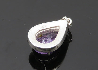 925 Sterling Silver  Vintage Prong Set Amethyst Tear Drop Pendant  PT16096