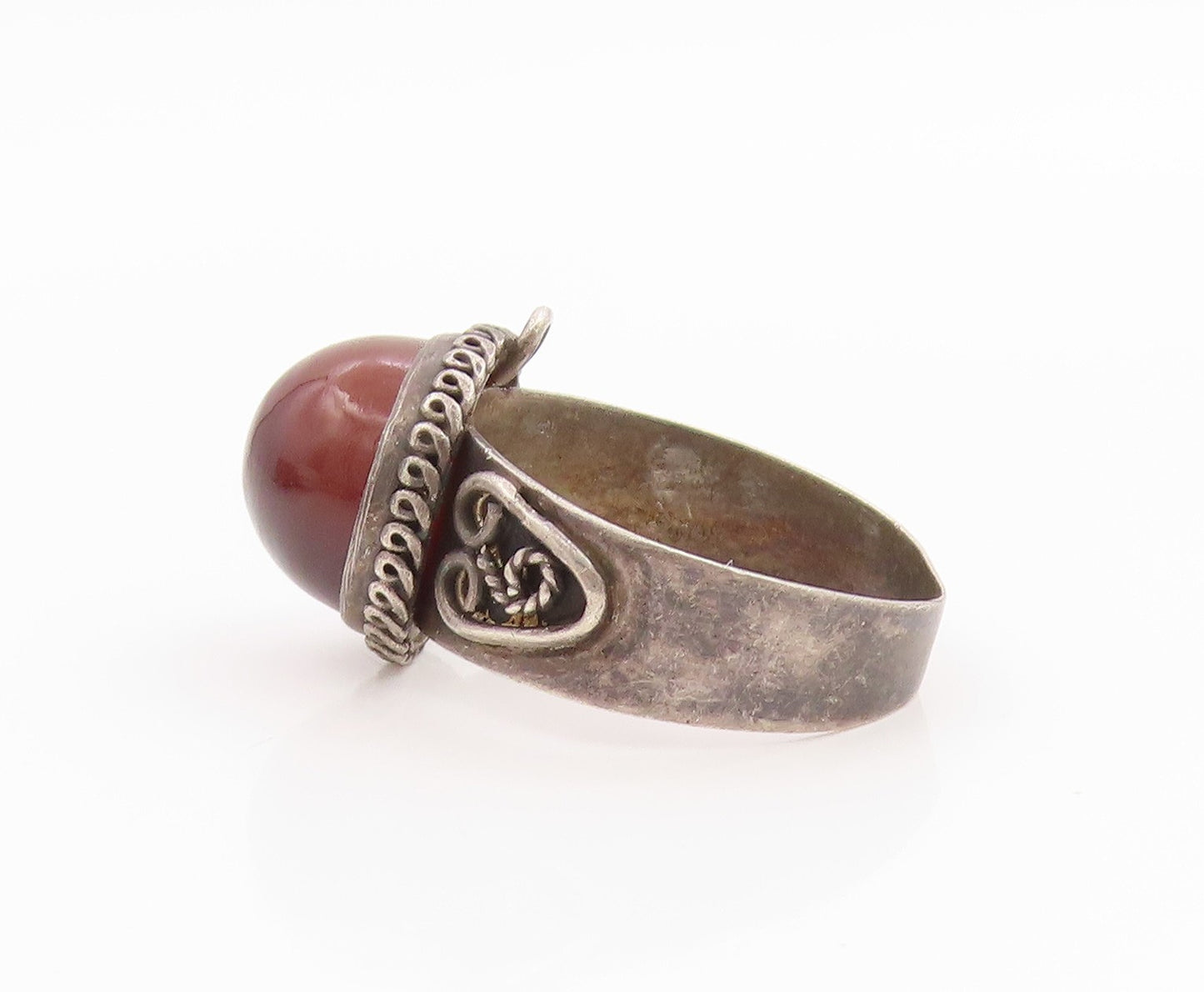 925 Sterling Silver Vintage Ring Classic Carnelian Statement Band  Sz 9  RG35780