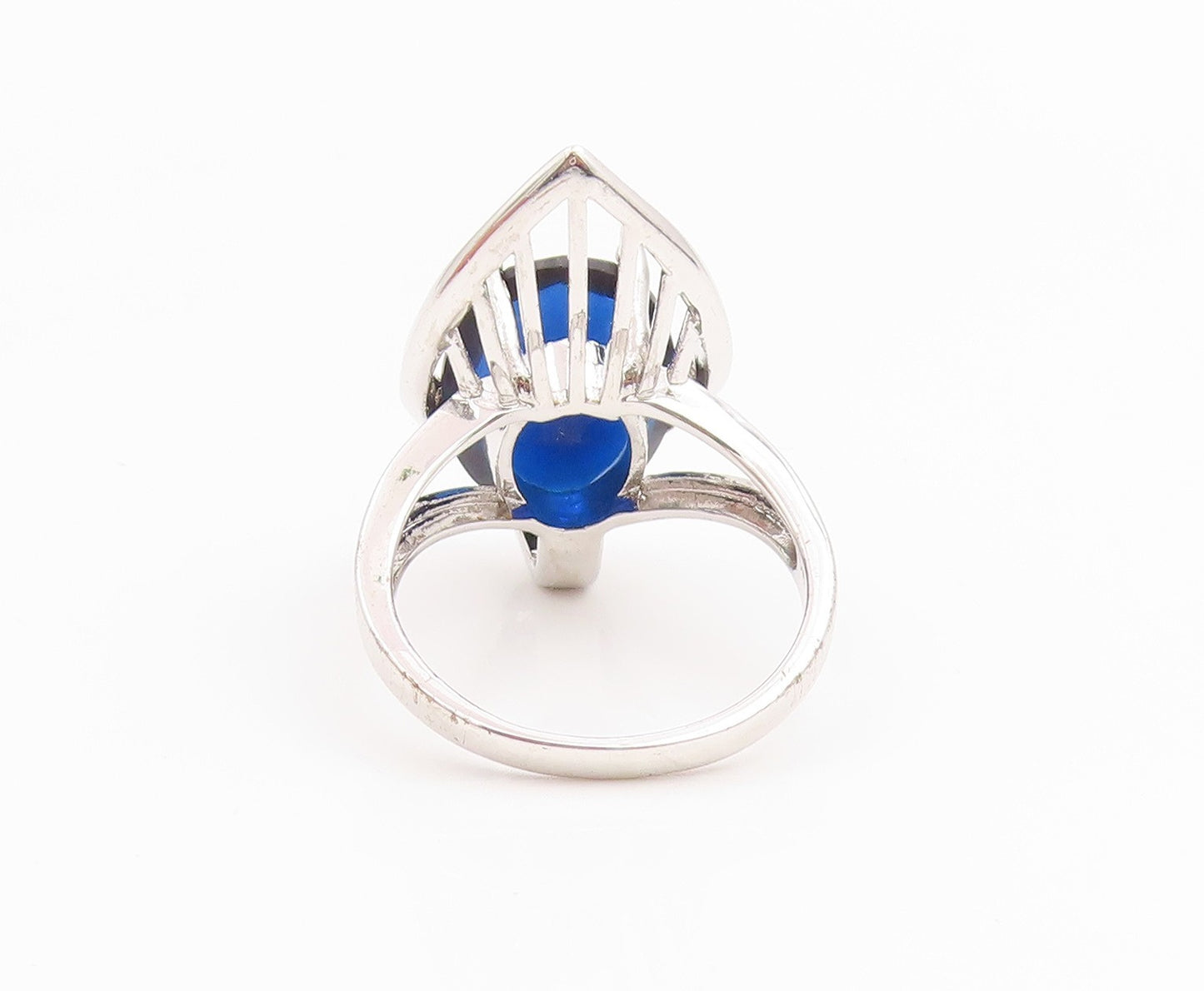 925 Sterling Silver Vintage Ring Modernist Sapphire & Topaz  Sz 9.5  RG35483