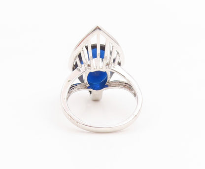925 Sterling Silver Vintage Ring Modernist Sapphire & Topaz  Sz 9.5  RG35483
