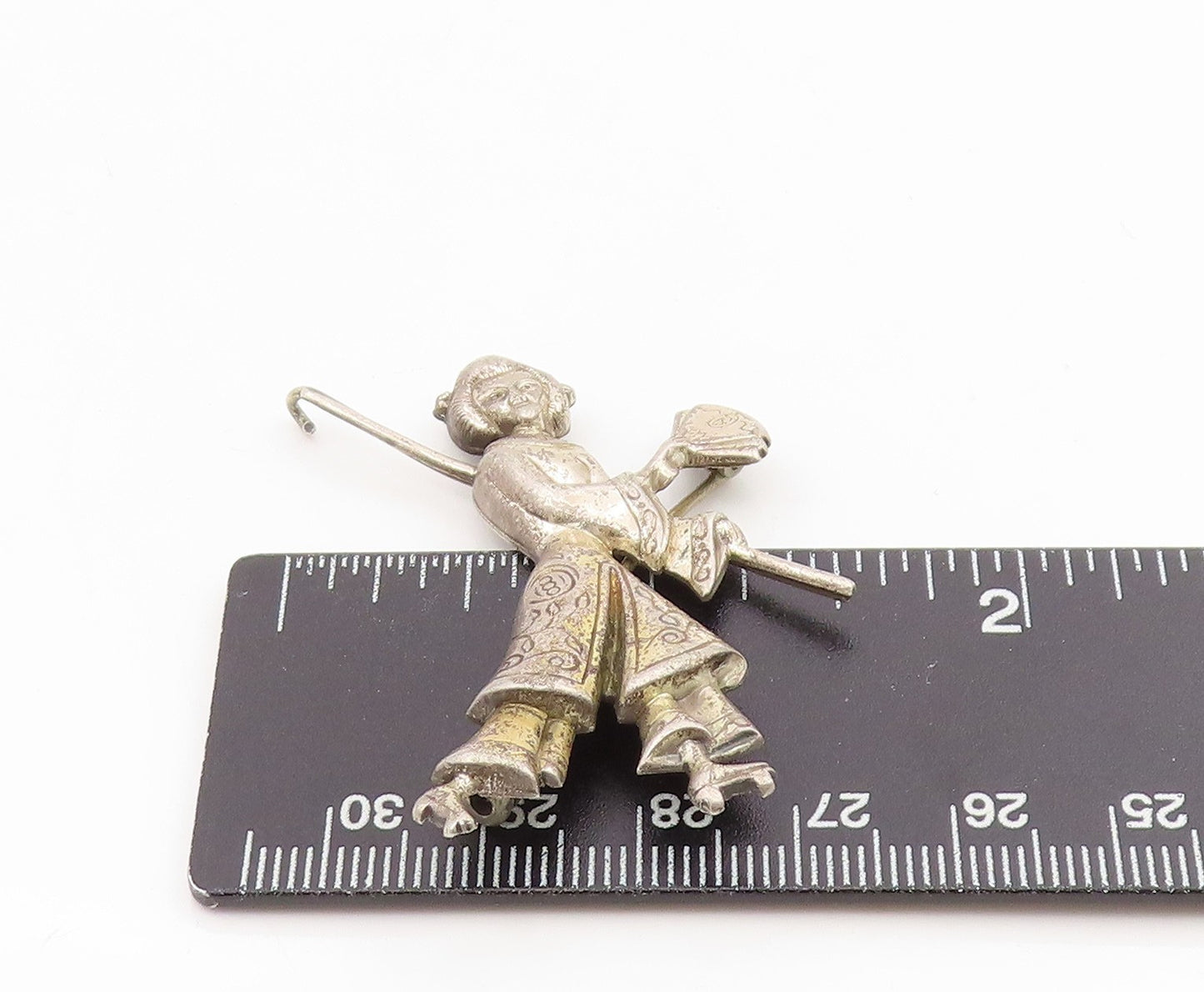 925 Sterling Silver Vintage Brooch LANG Lady Geisha With Fan & Lantern  BP12125