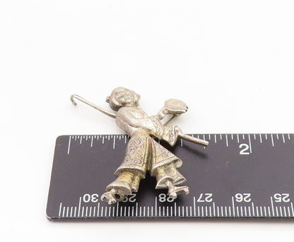 925 Sterling Silver Vintage Brooch LANG Lady Geisha With Fan & Lantern  BP12125