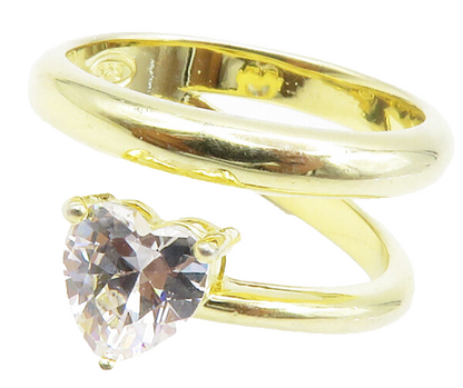 925 Sterling Silver Cubic Zirconia Heart Gold Plated Band Ring Sz 6 RG14786