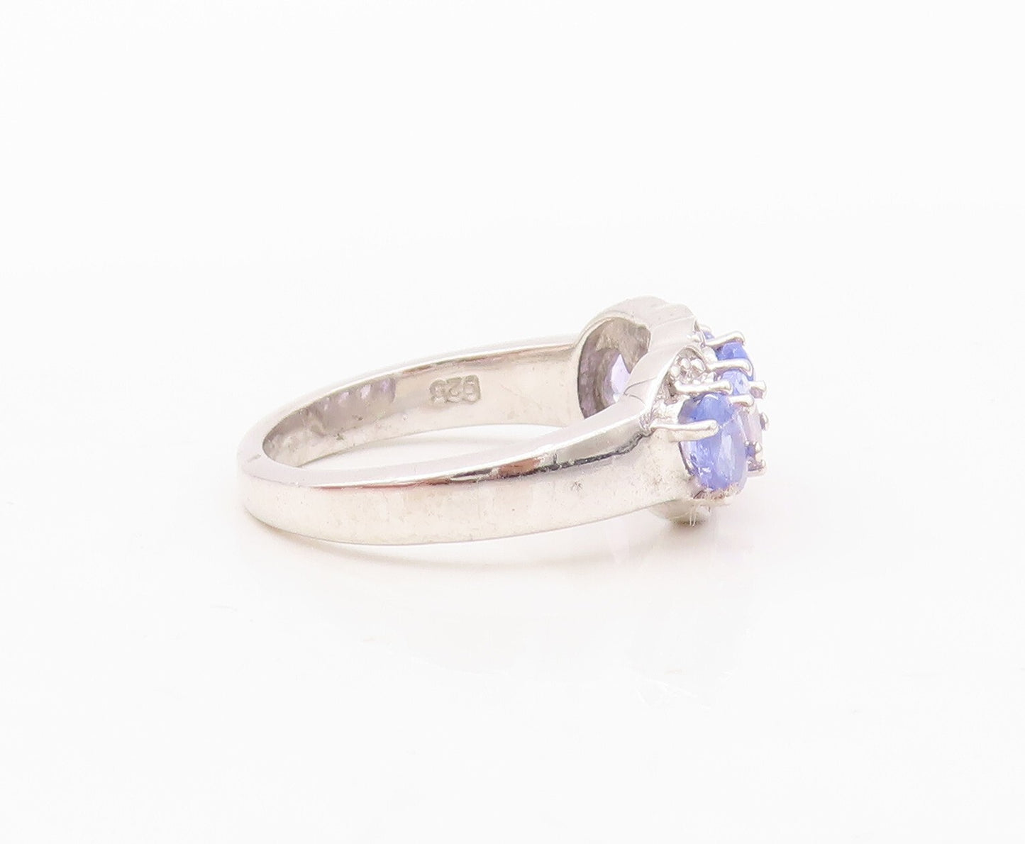 925 Sterling Silver Vintage Ring Designer Oval Cut Tanzanite & CZ  Sz 6  RG30432