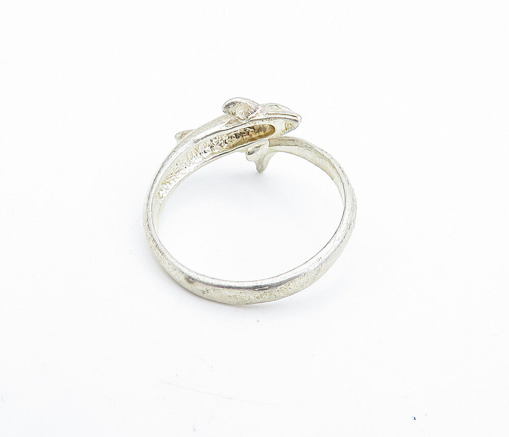 925 Sterling Silver  Vintage Dolphin Head Tail Bypass Band Ring Sz 8.5  RG6676