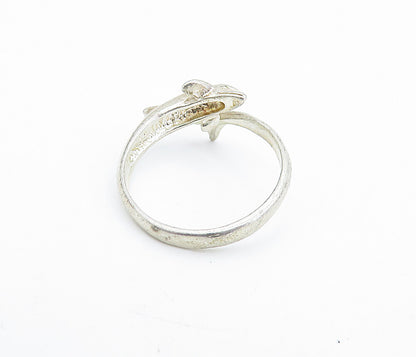 925 Sterling Silver  Vintage Dolphin Head Tail Bypass Band Ring Sz 8.5  RG6676