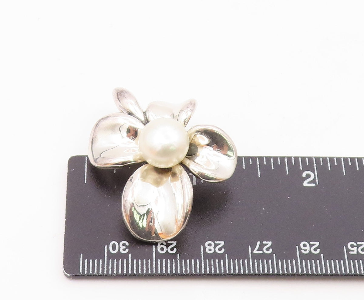 ANN KING 925 Sterling Silver  Vintage Cultured Pearl Flower Pendant  PT19990