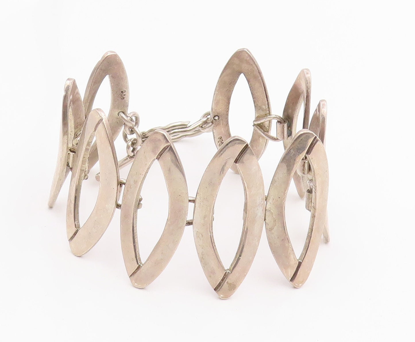 925 Sterling Silver Vintage Bracelet Modernist Marquise Panel Link  BT11949
