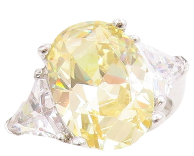 925 Sterling Silver Vintage Ring Oval Cut Citrine & Triangle Cut CZ Sz 7 RG30645