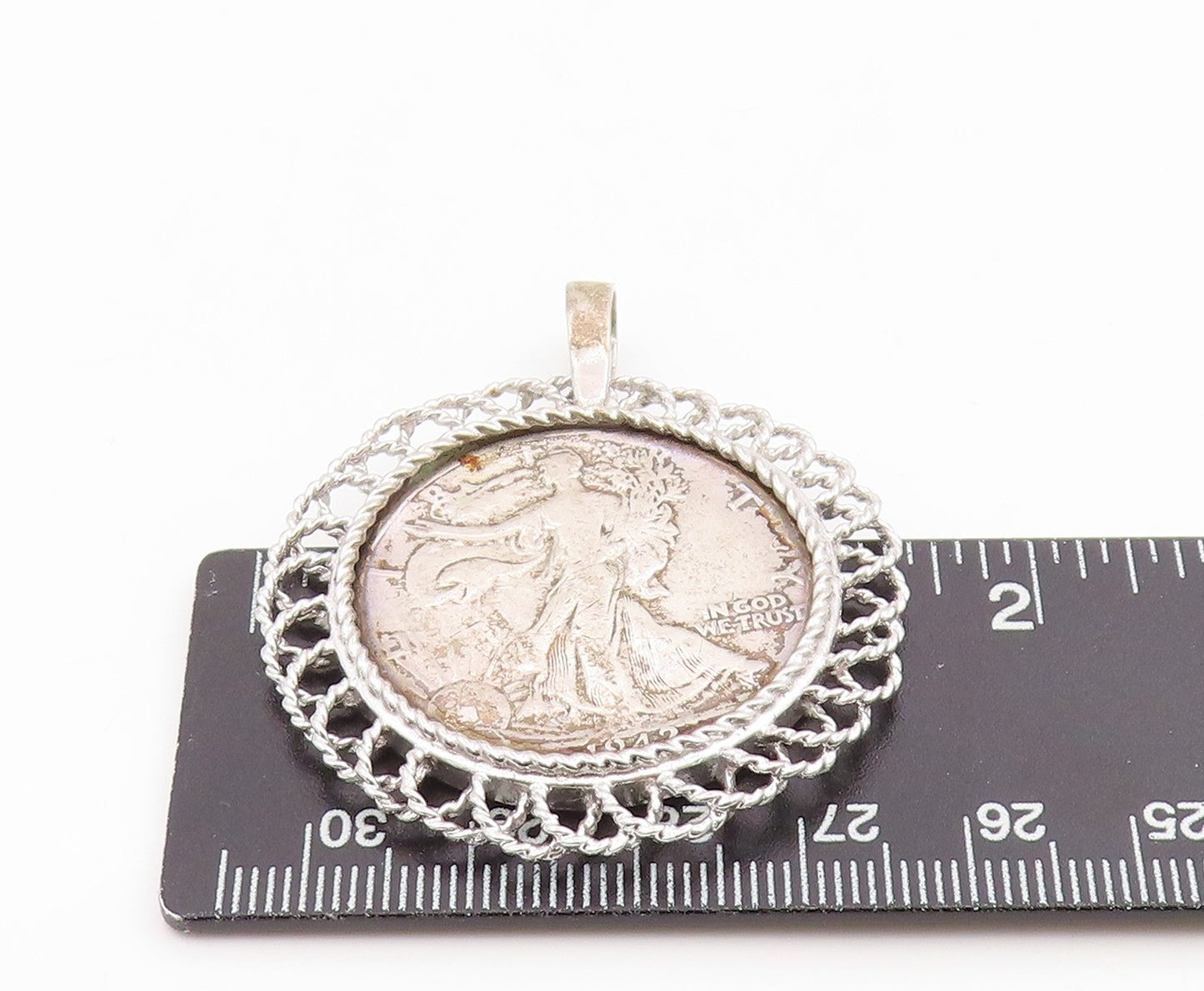 925 Sterling Silver Vintage Pendant Walking Liberty Coin Half Dollar  PT25935