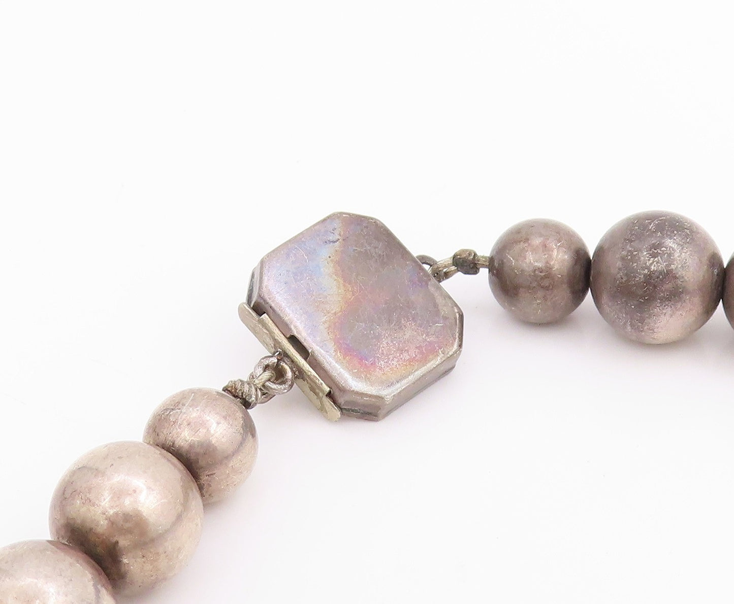 925 Sterling Silver Vintage Necklace Spherical Bead Brutalist Design  NE4728