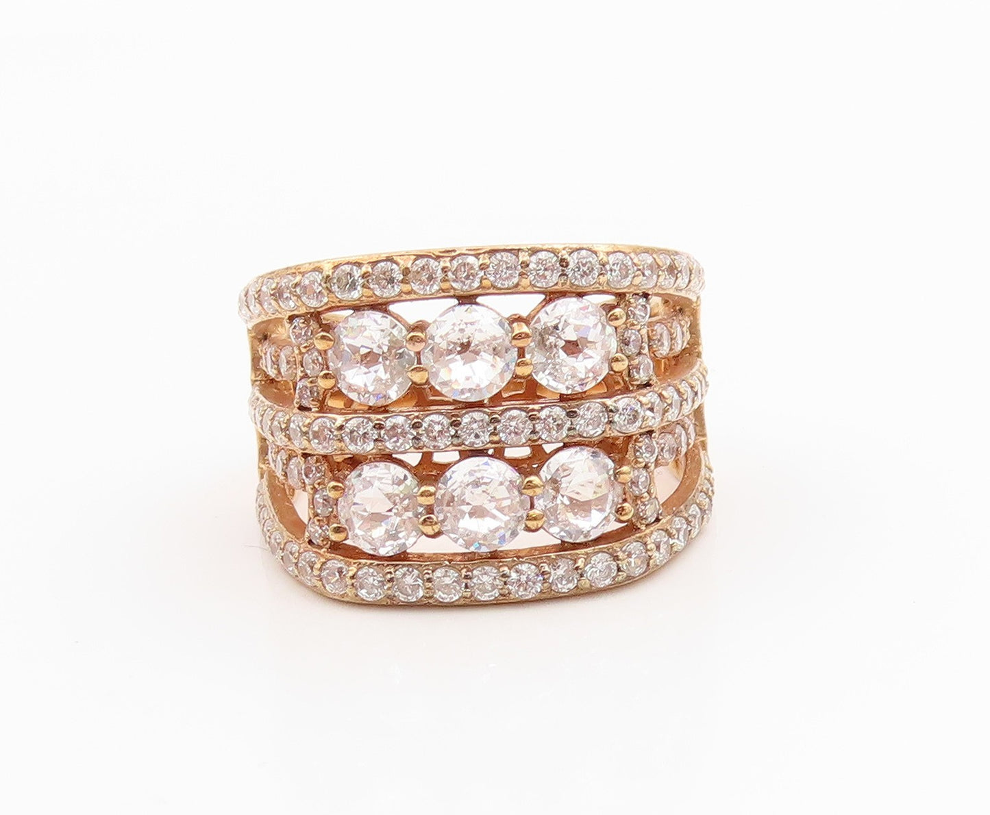 925 Sterling Silver Vintage Ring Gold Plated CZ Statement Band  Sz 7  RG36231