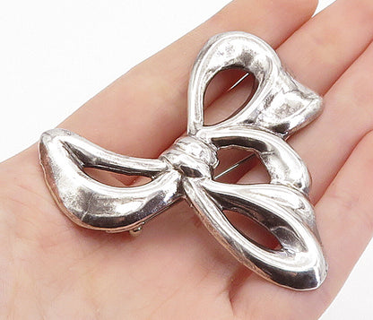 MEXICO 925 Sterling Silver  Vintage Shiny Bow Tied Ribbon Brooch Pin  BP2734