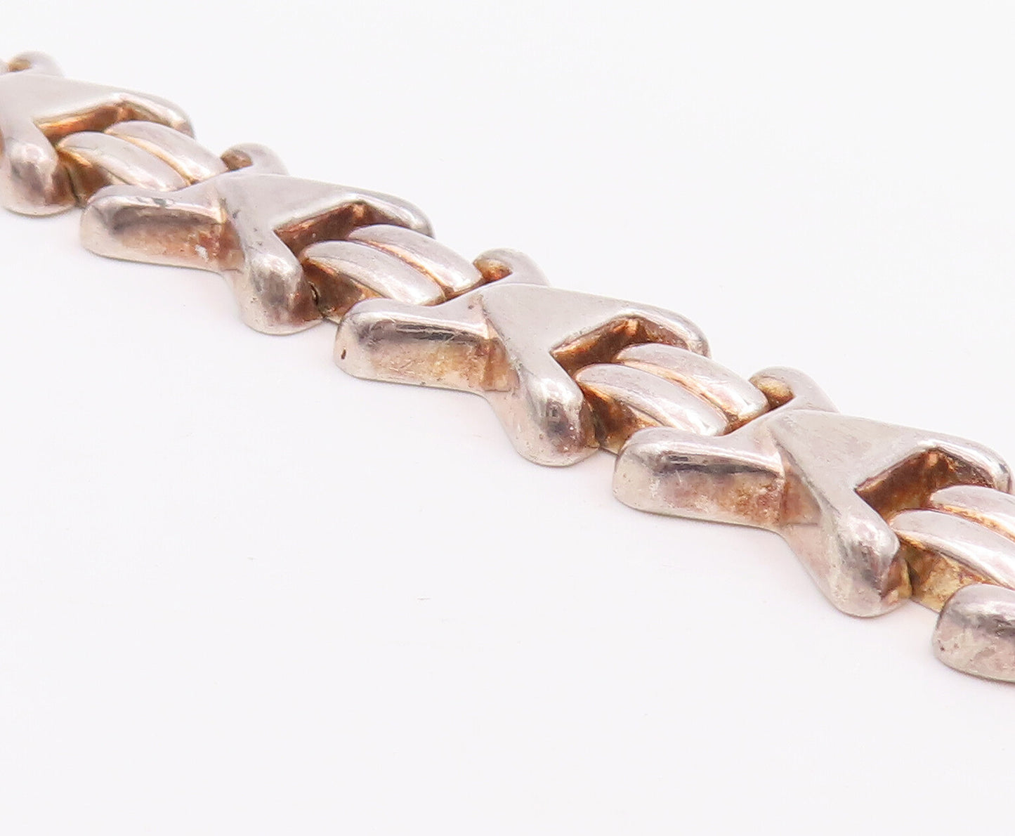925 Sterling Silver Vintage Bracelet Multiple X Style Linked  BT10596