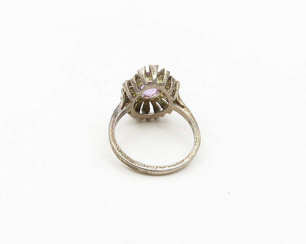 KABANA 925 Sterling Silver  Vintage Amethyst Floral Cocktail Ring Sz 6 RG18726
