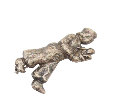 925 Sterling Silver  Vintage Antique Man Holding Flower Pot Brooch Pin BP10101