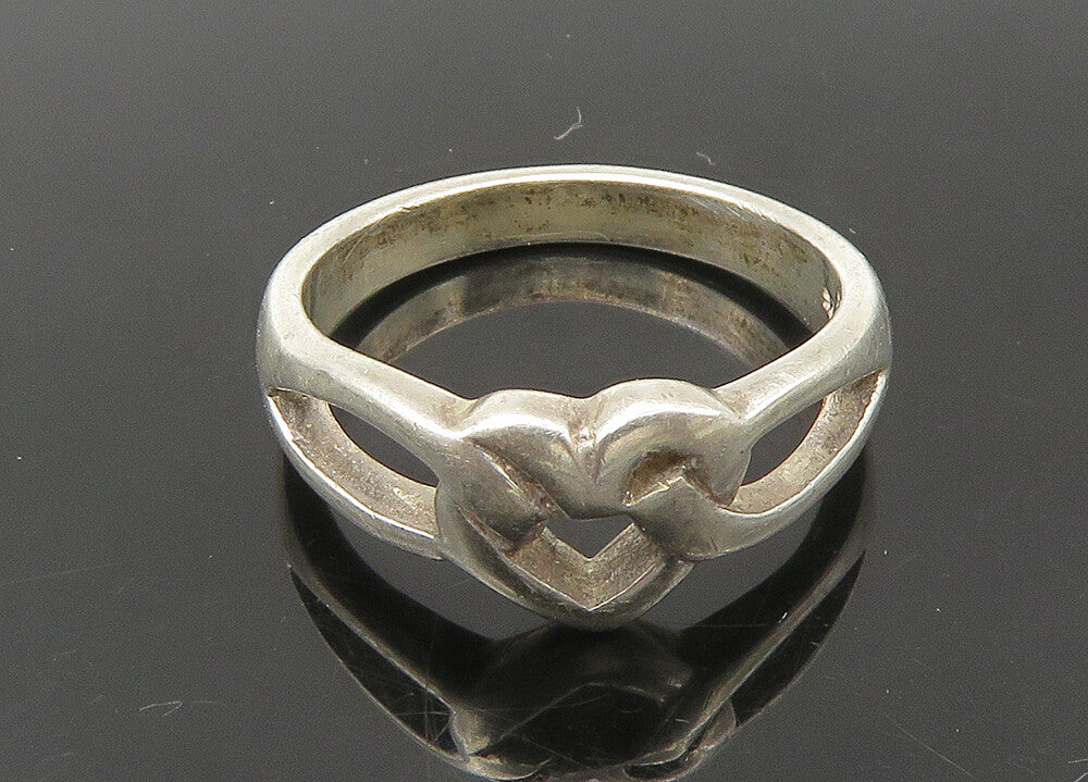 925 Sterling Silver  Vintage Shiny Open Love Heart Band Ring Sz 6.5  RG22248