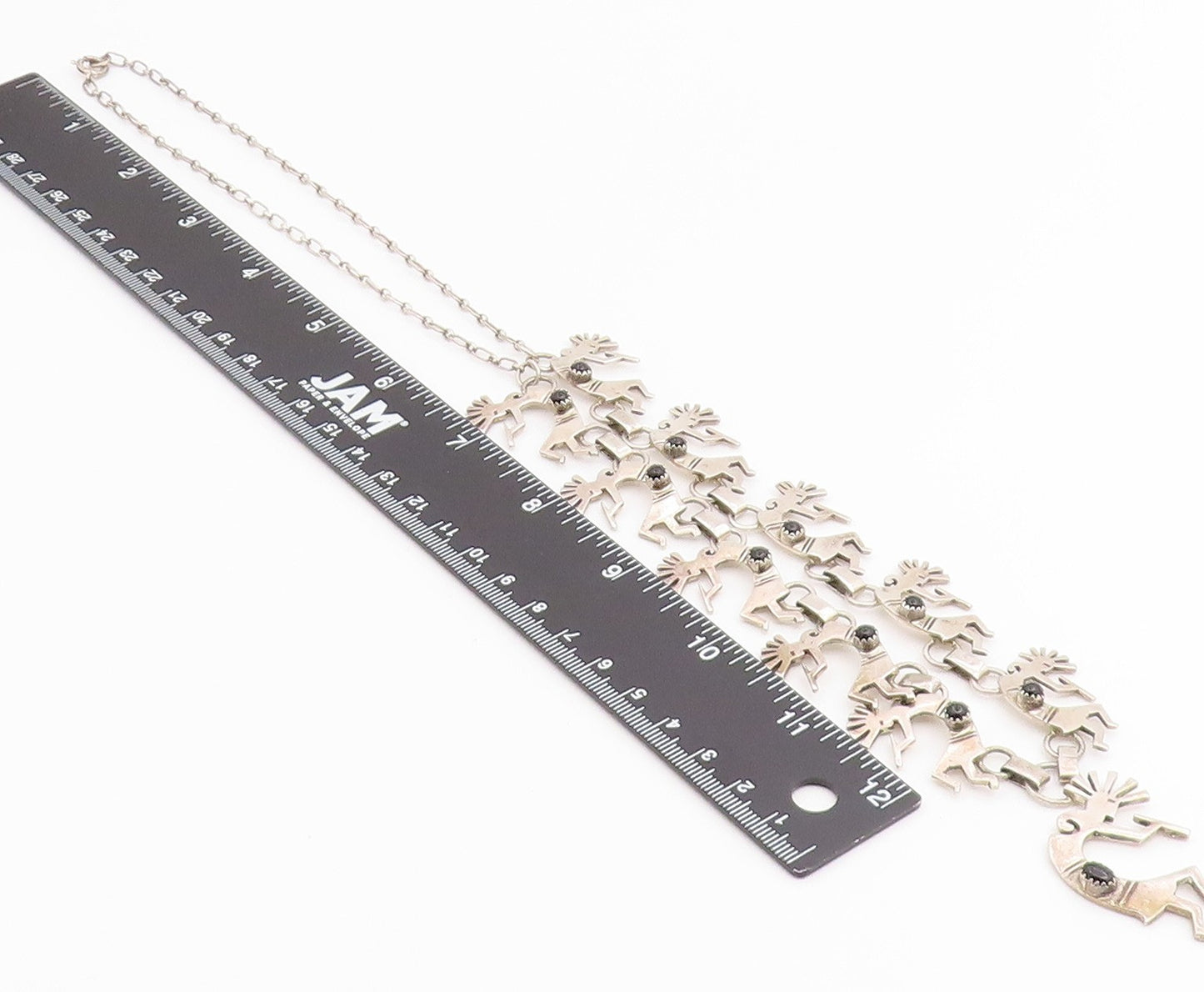 925 Sterling Silver Vintage Necklace SOUTHWESTERN Onyx Flute Player Link  NE4913