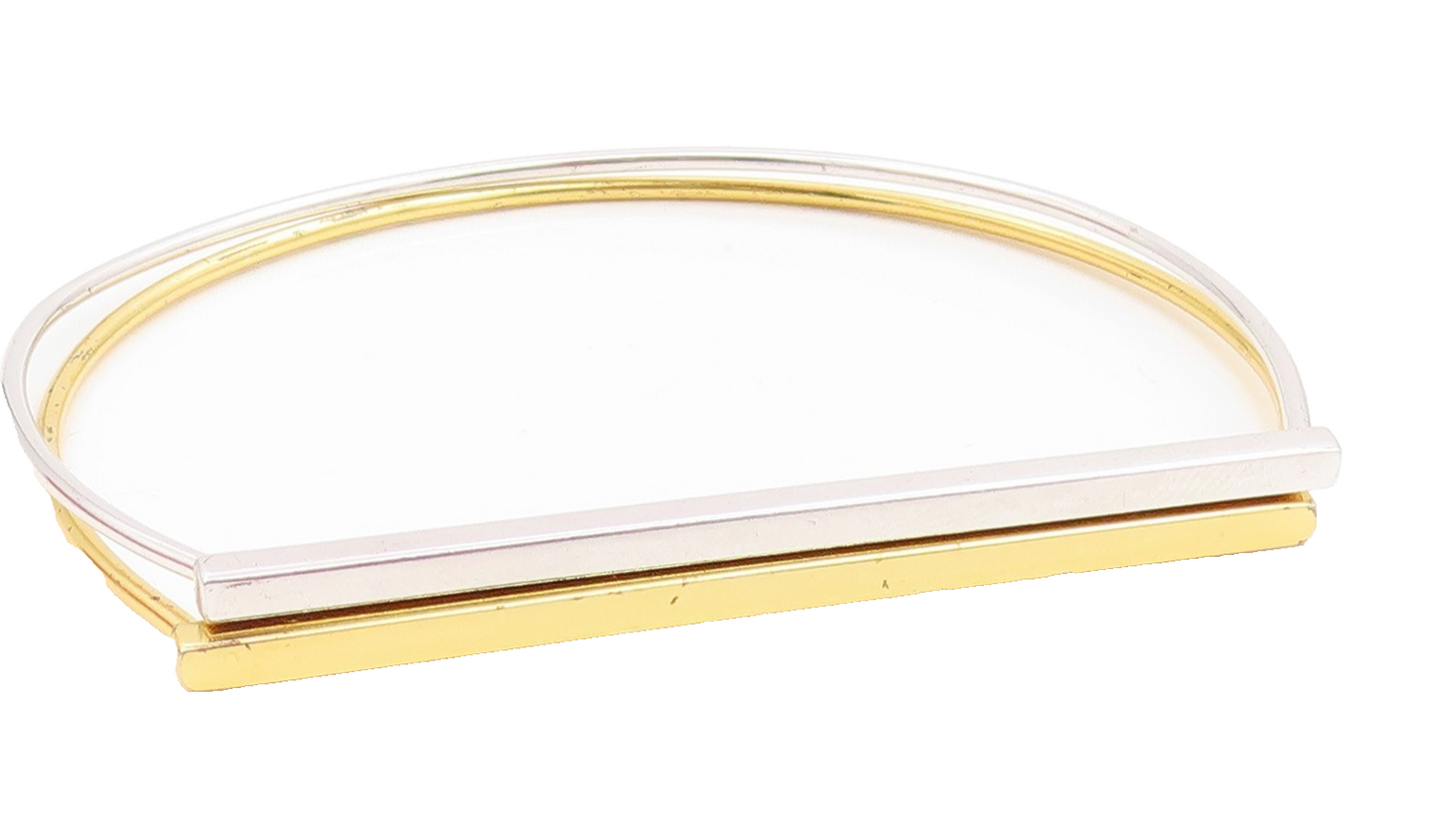 925 Sterling Silver Vintage Bracelet Two Tone Classic Sleek Bar Bangle  BT11916