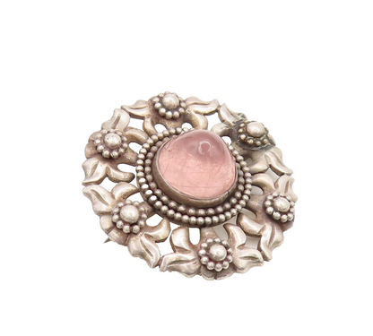 925 Sterling Silver Vintage Brooch Morganite Halo Carved Floral Design  BP10578
